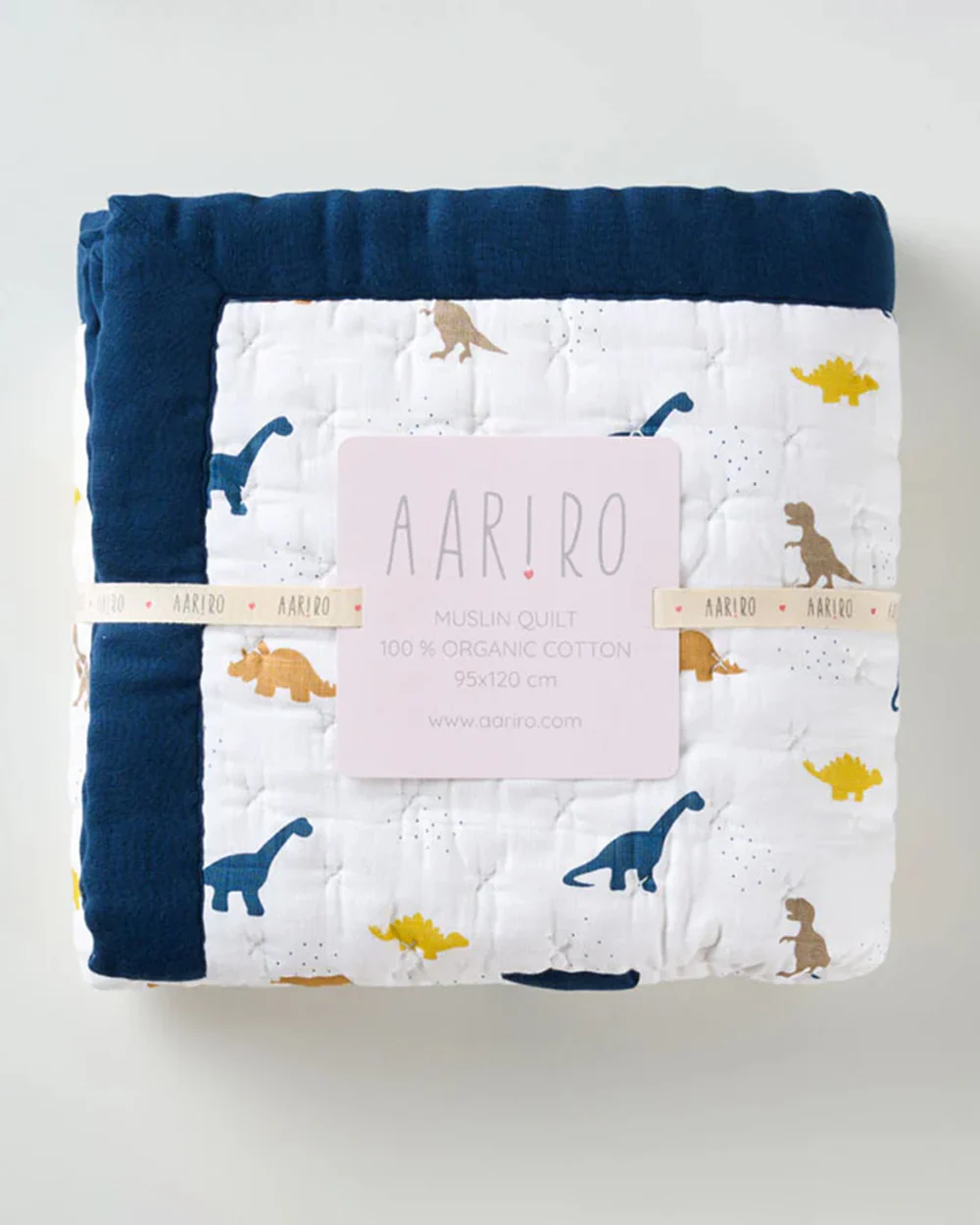 Aariro Baby Quilt -100% Organic Muslin Cotton-Ultra Soft & Breathable-White & Blue-Little Dino-For Infants - Image 2