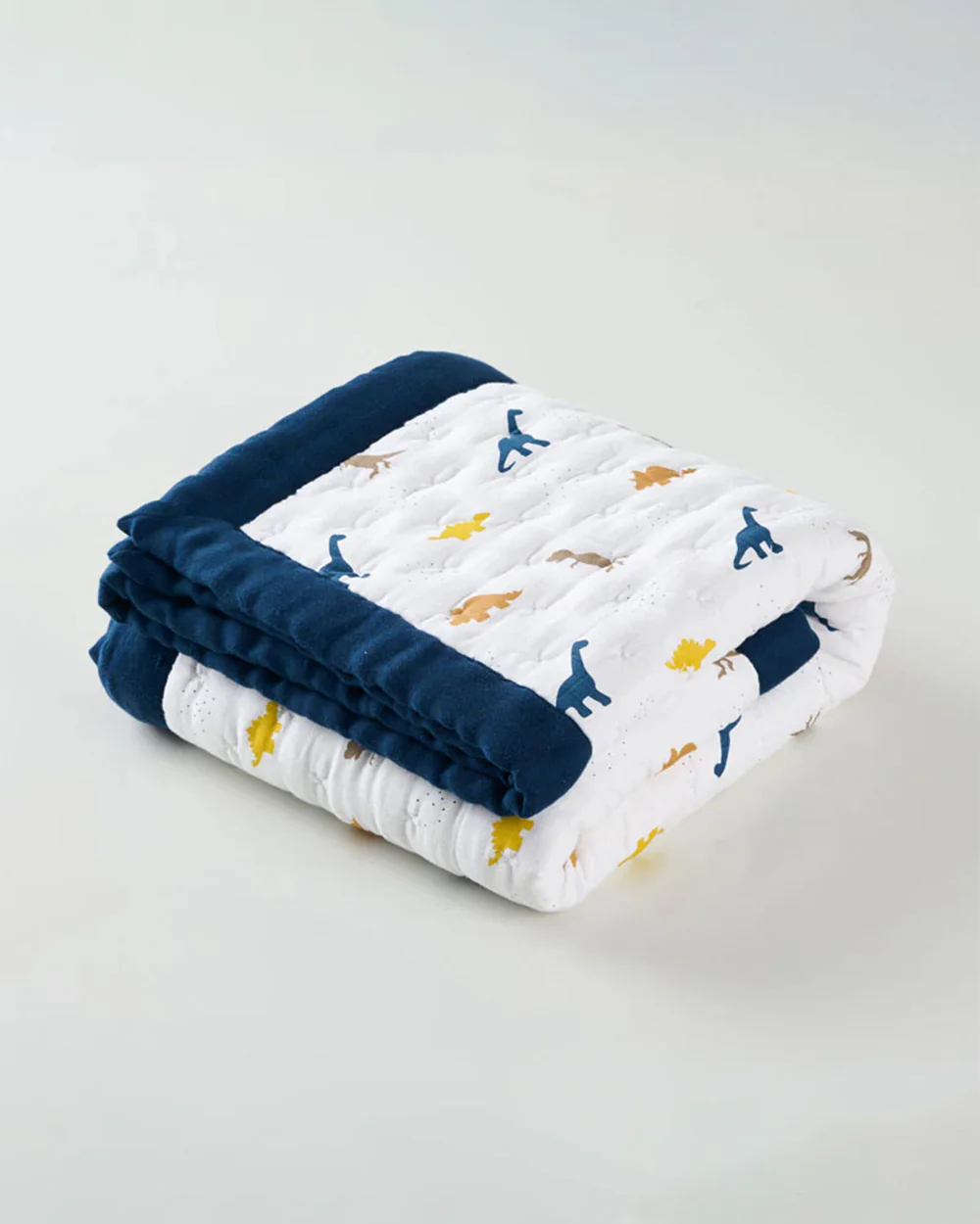 Aariro Baby Quilt -100% Organic Muslin Cotton-Ultra Soft & Breathable-White & Blue-Little Dino-For Infants - Image 3