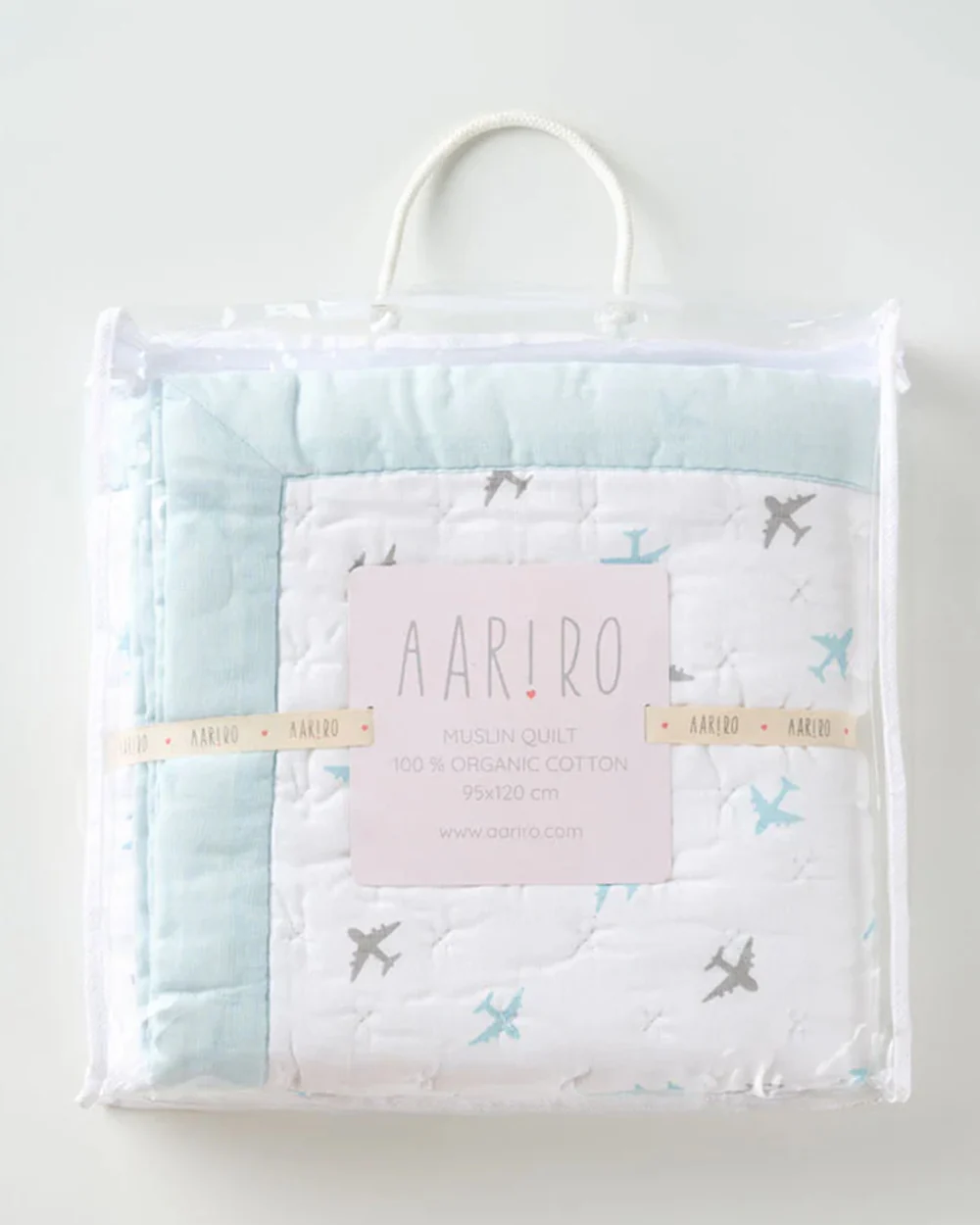 Aariro Baby Quilt -100% Organic Muslin Cotton-Ultra Soft & Breathable-White & Light Blue-Dream Big-For Infants - Image 6