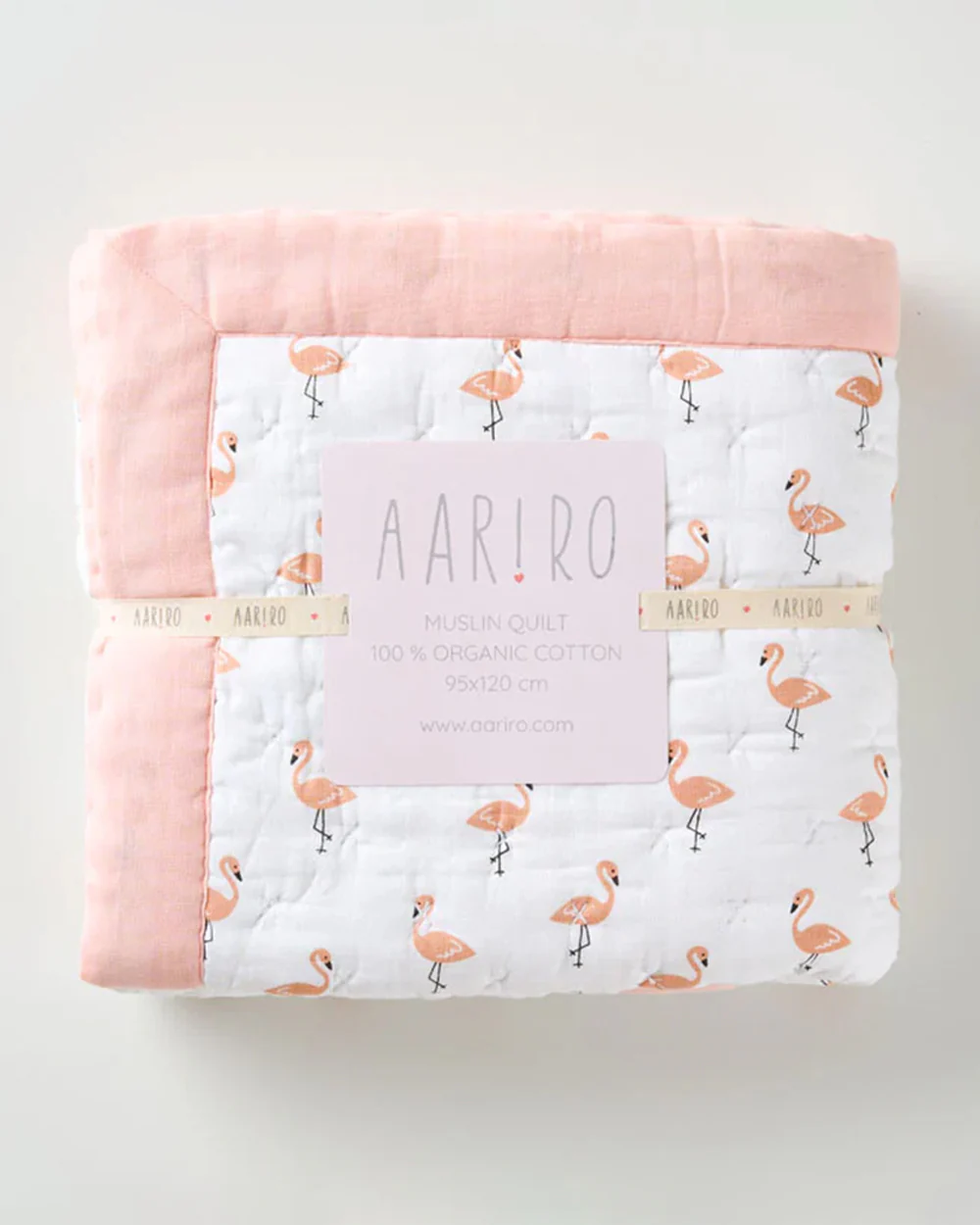 Aariro Baby Quilt -100% Organic Muslin Cotton-Ultra Soft & Breathable-White & Light Pink-Tropical Flamingo-For Infants - Image 2