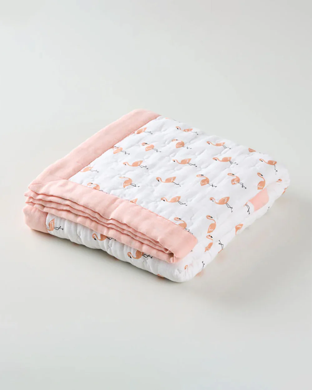 Aariro Baby Quilt -100% Organic Muslin Cotton-Ultra Soft & Breathable-White & Light Pink-Tropical Flamingo-For Infants - Image 3