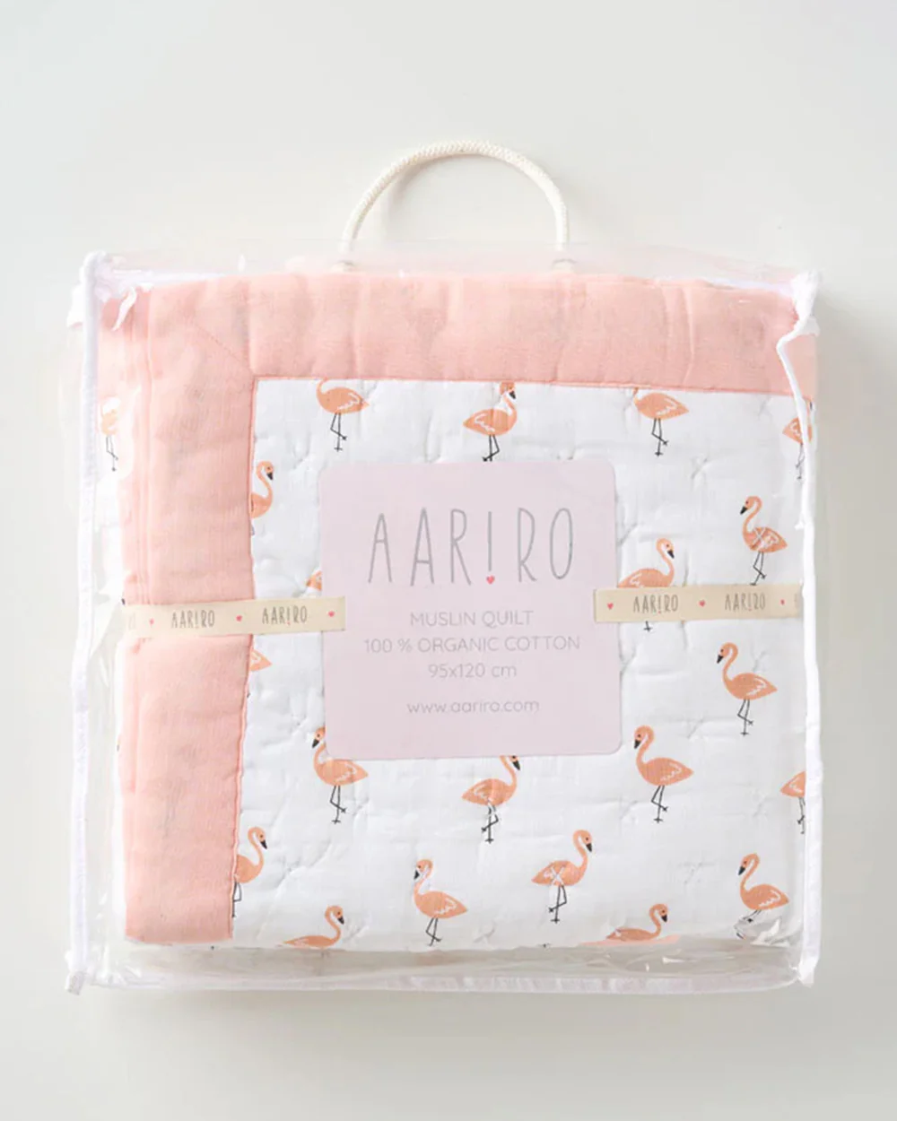 Aariro Baby Quilt -100% Organic Muslin Cotton-Ultra Soft & Breathable-White & Light Pink-Tropical Flamingo-For Infants - Image 6