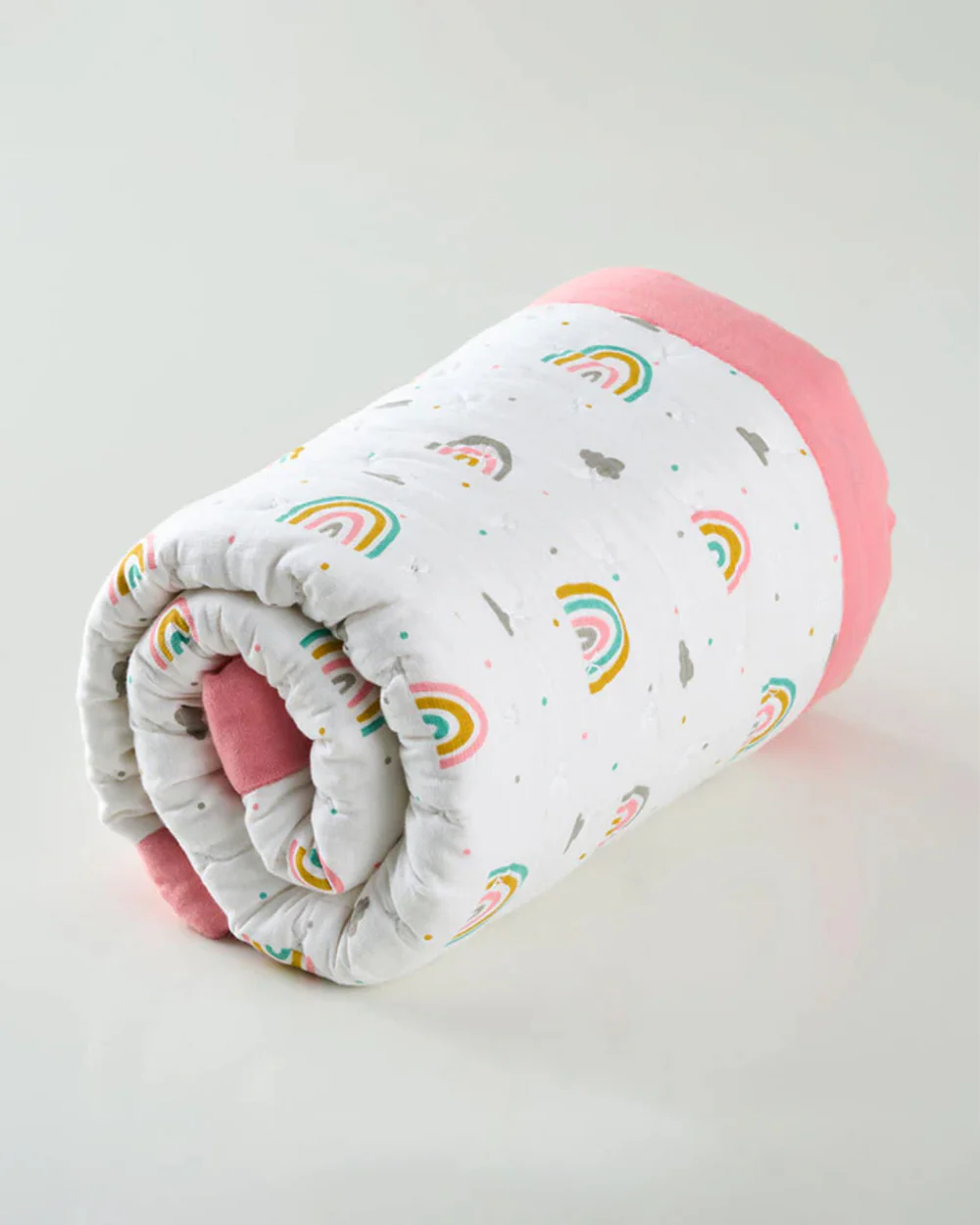 Aariro Baby Quilt -100% Organic Muslin Cotton-Ultra Soft & Breathable-White & Pink-Follow the Rainbow-For Infants - Image 4