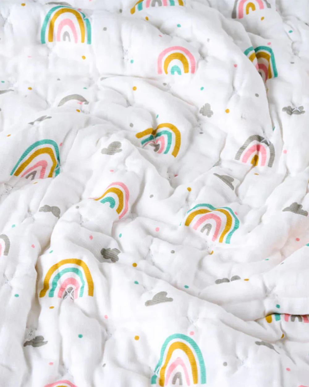 Aariro Baby Quilt -100% Organic Muslin Cotton-Ultra Soft & Breathable-White & Pink-Follow the Rainbow-For Infants - Image 5