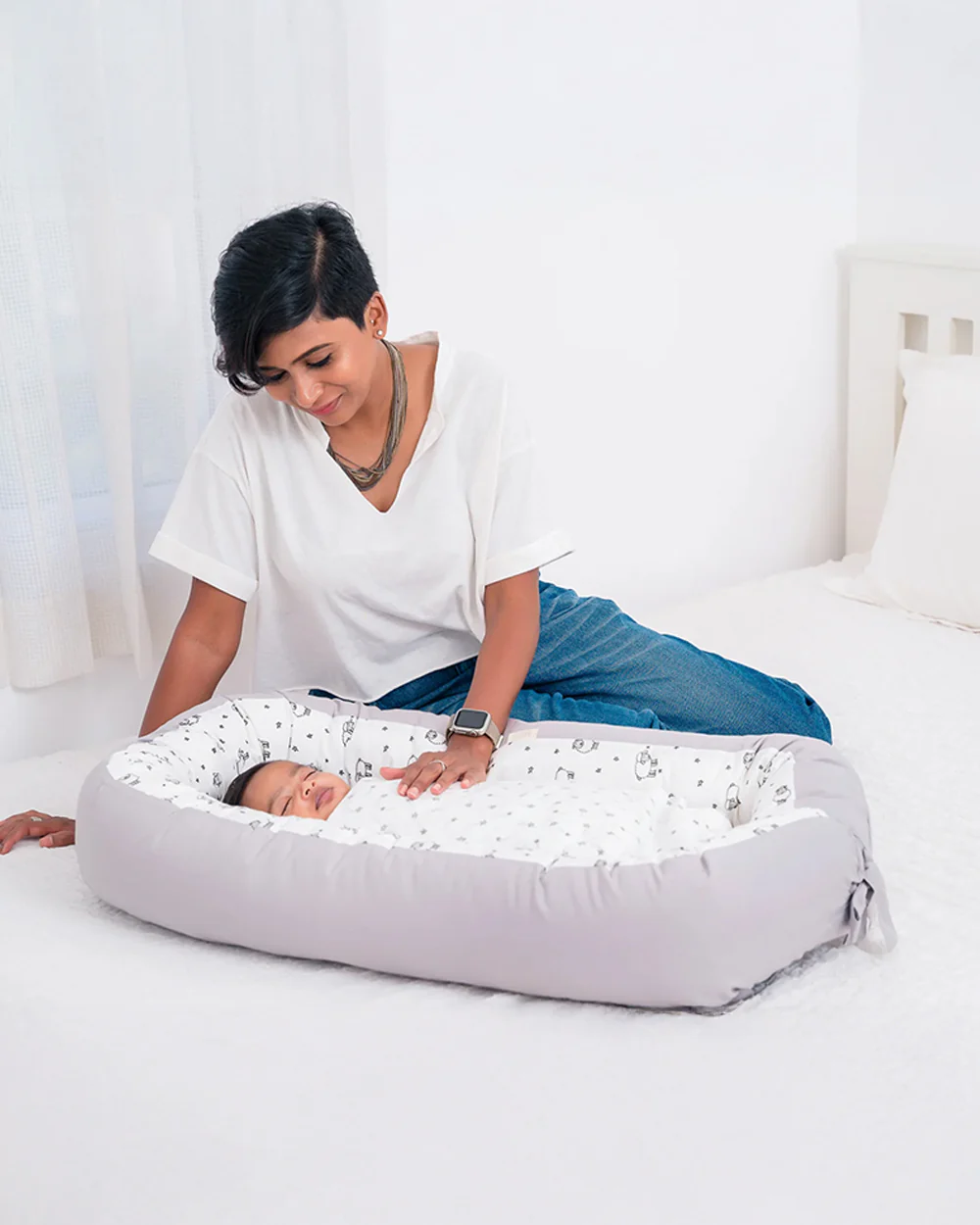 Aariro Cozy Nest-Baby Gadda Set-Wild Safari-Organic Cotton-Newborn Bed-0-8M - Image 4