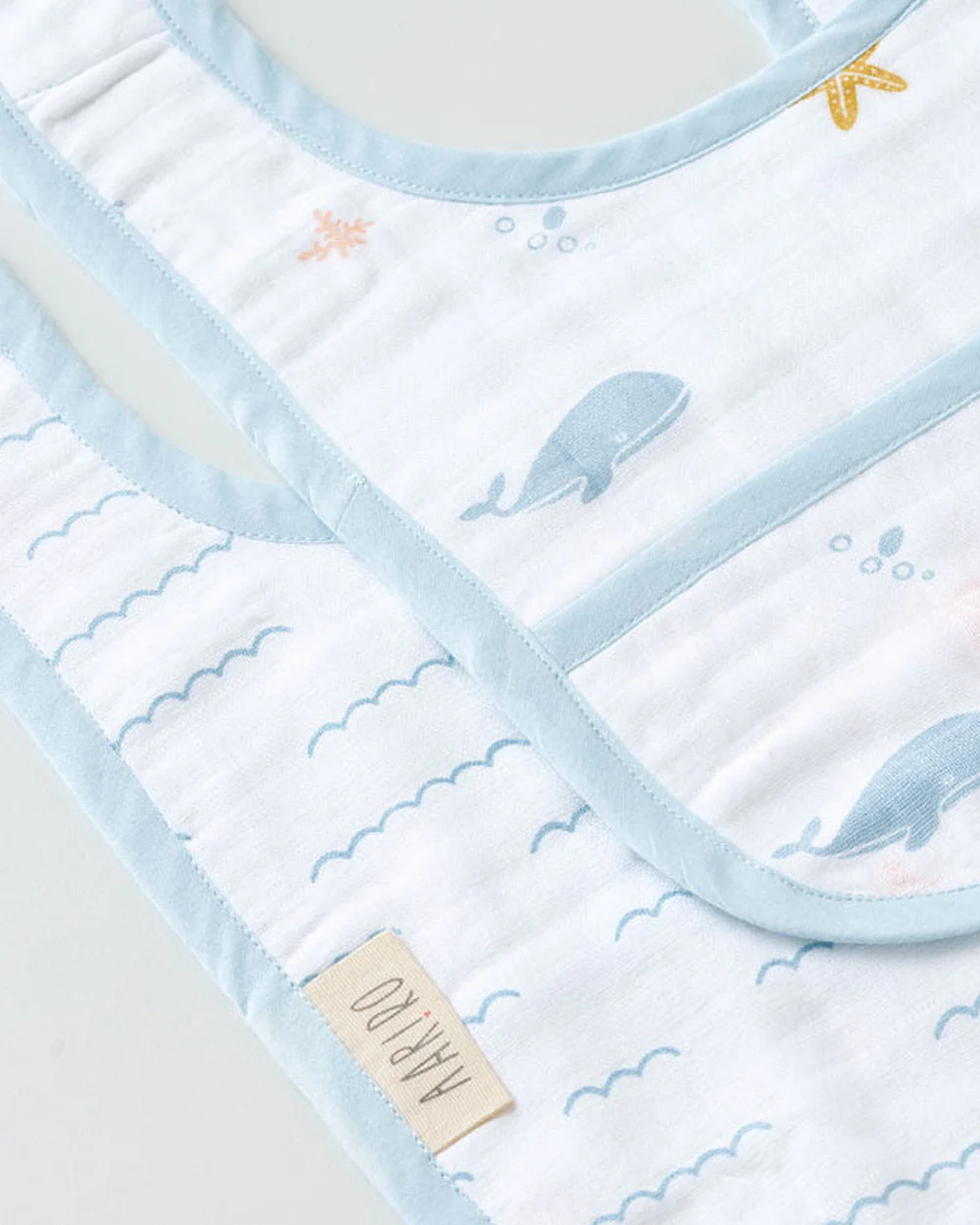 Aariro Organic Cotton Classic Muslin Bib-Multi Layered & Reversible-Under The Sea-For Infants - Image 3