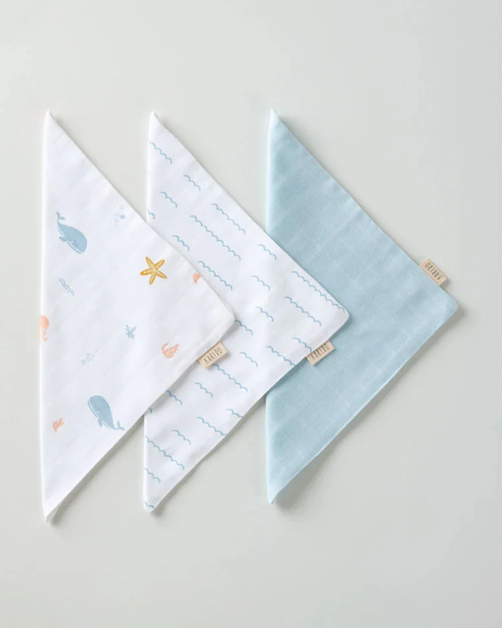 Aariro Organic Cotton Muslin Washcloth-Multi Layered-Under the Sea-Pack of 3