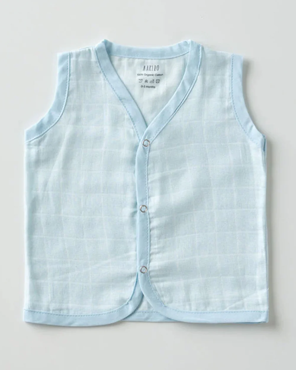 Aariro White & Light Blue Jhablas-100% GOTS Certified Organic Cotton-Under the Sea-Pack of 3-For Infants - Image 4