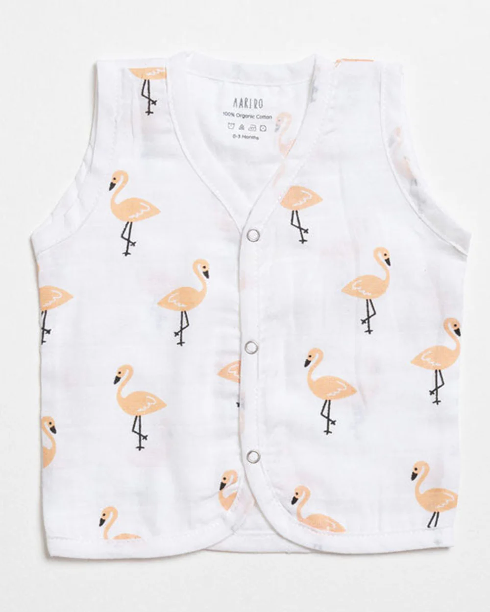 Aariro White & Pink Jhabla-Flamingo and Leaves Print-Organic Cotton-Pack of 3-For Infants - Image 4