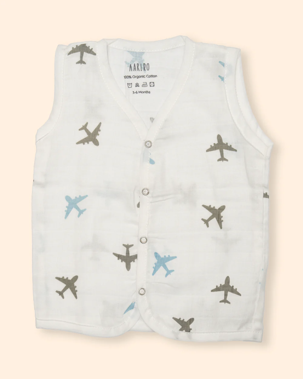 Aariro White Jhabla-Aeroplane and Cloud Print-Organic Cotton-Pack of 2-For Infants - Image 9