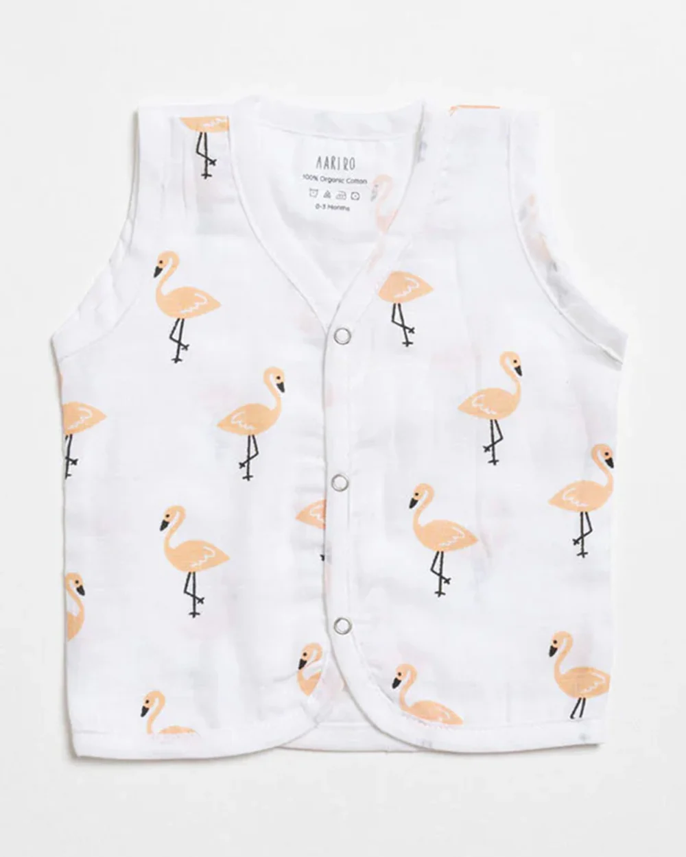 Aariro White Jhablas-Tropical Flamingo-100% GOTS Certified Organic Muslin-Pack of 2-For Infants - Image 2