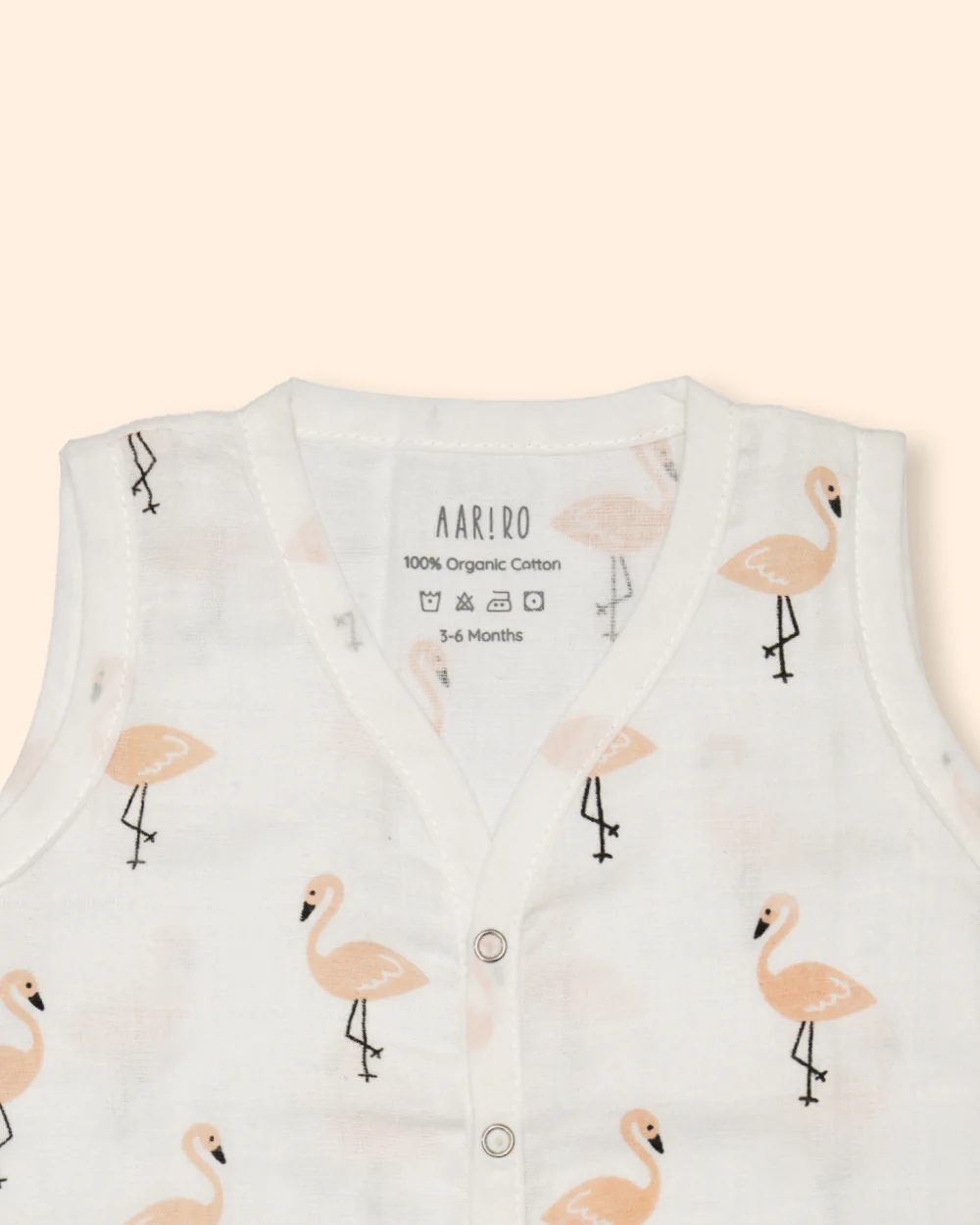 Aariro White & Pink Jhabla-Flamingo and Leaves Print-Organic Cotton-Pack of 3-For Infants - Image 13