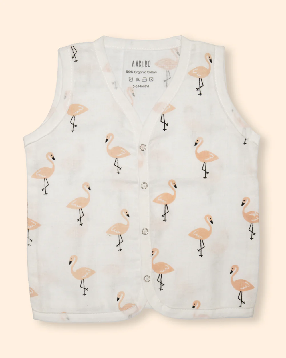 Aariro White & Pink Jhabla-Flamingo and Leaves Print-Organic Cotton-Pack of 3-For Infants - Image 14
