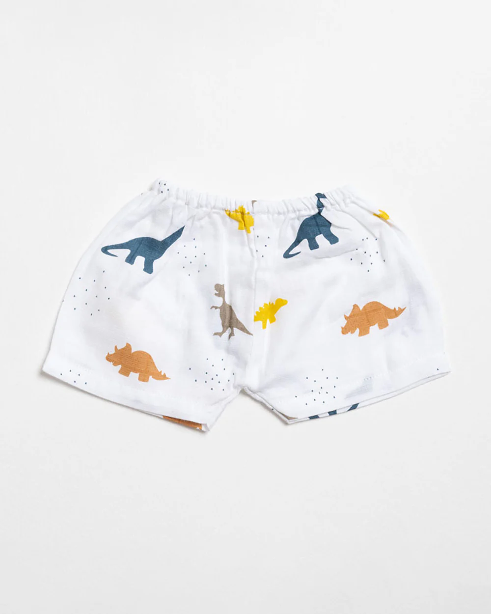 Aariro White Shorts-Dinosaur Print-Organic Cotton Muslin-Pack of 2-For Infants - Image 2