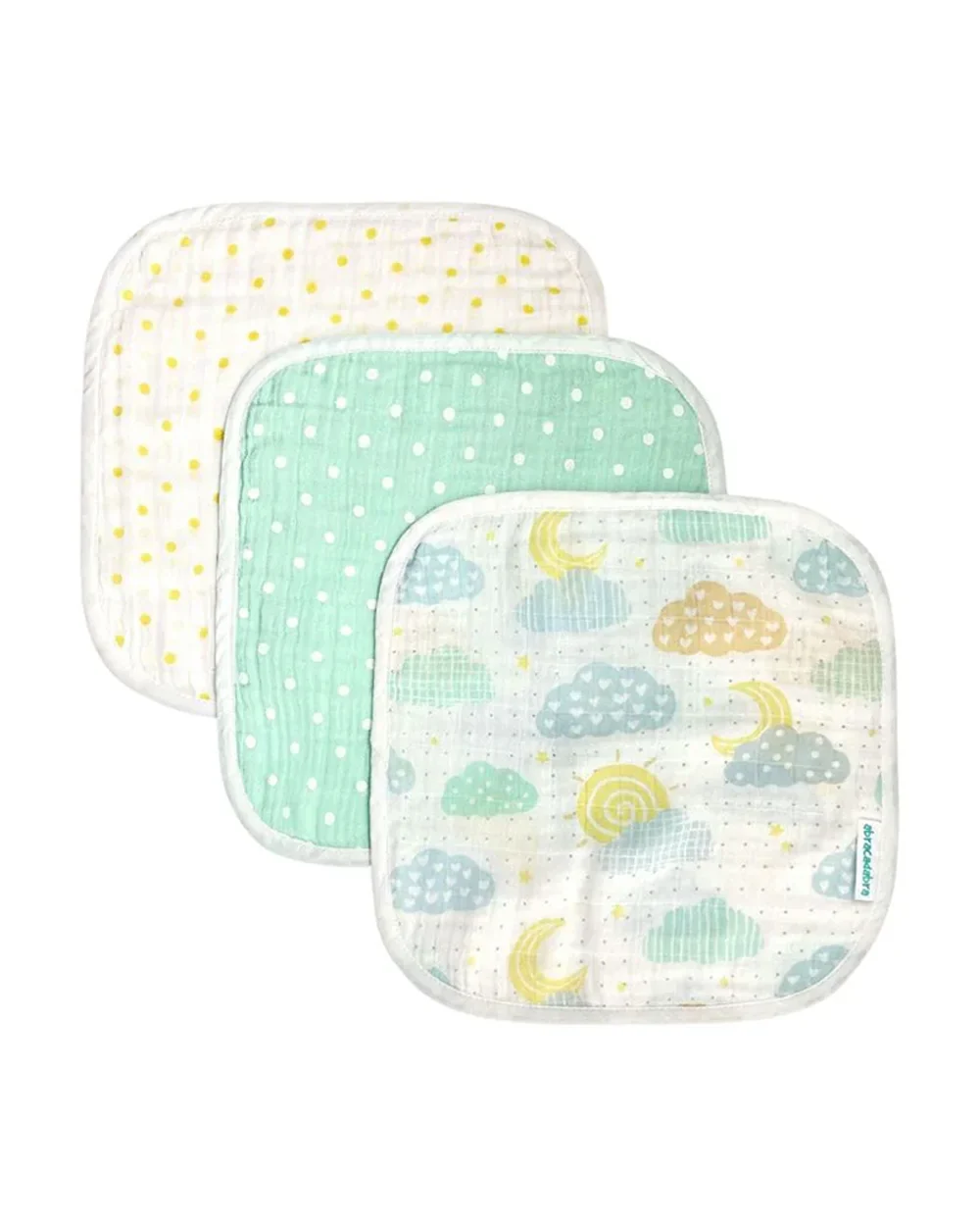 Abracadabra 100% Cotton Muslin Wipes-Multi Purpose & Hypoallergenic-Set of 3 Wash Cloths-Lost in Clouds-For Infants
