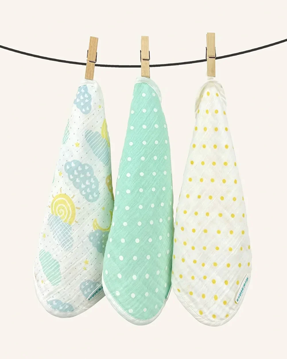 Abracadabra 100% Cotton Muslin Wipes-Multi Purpose & Hypoallergenic-Set of 3 Wash Cloths-Lost in Clouds-For Infants - Image 5