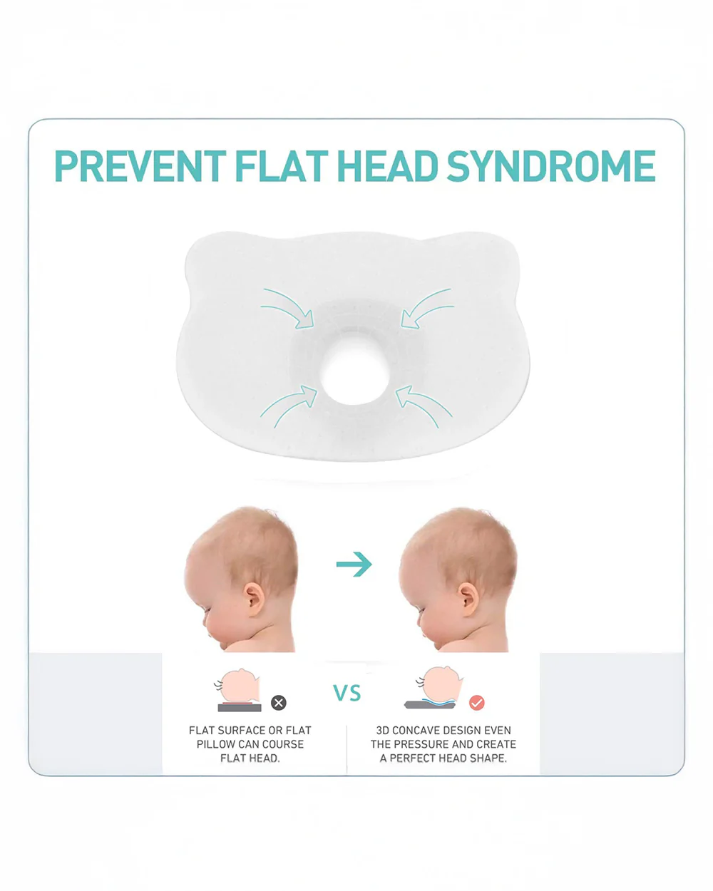 Abracadabra Baby Memory Foam Pillow-Prevents Flat Head Syndrome-Eases Neck Tension of Baby-Sleepy Friends-For Infants - Image 4