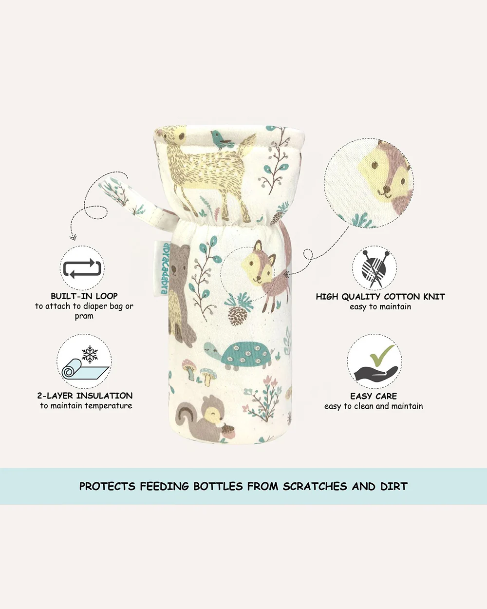 Abracadabra Bottle Cover with Dual Layer Insulation-Fits upto 300 ml Bottle-Bambi & Friends-Pack of 2 - Image 3