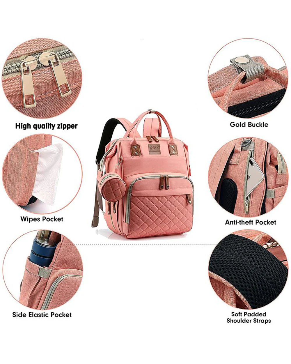 Abracadabra Diaper Bag-Backpack-With Changing Station & USB Charging Port-Pink - Image 4