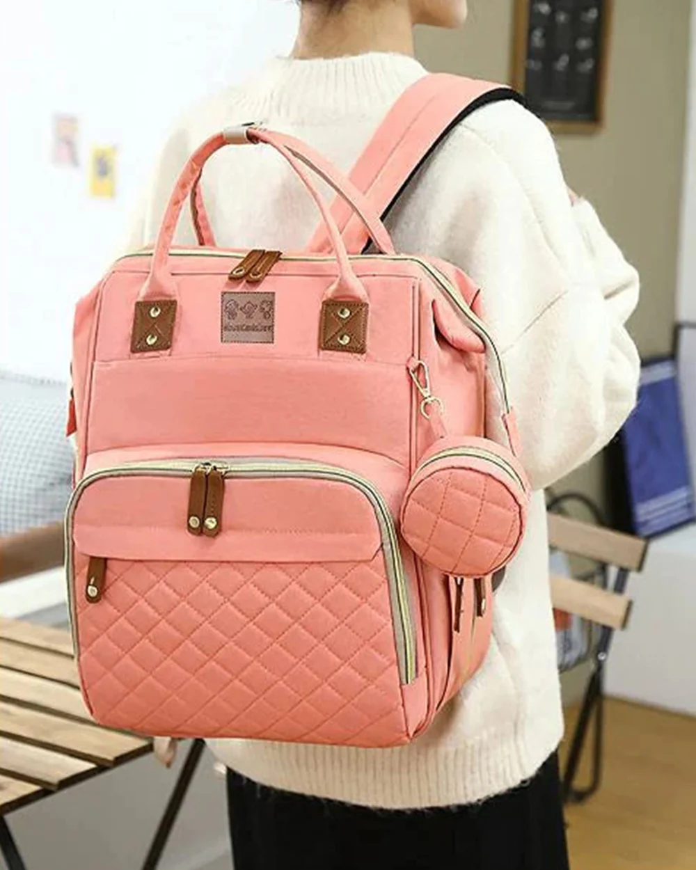 Abracadabra Diaper Bag-Backpack-With Changing Station & USB Charging Port-Pink - Image 7