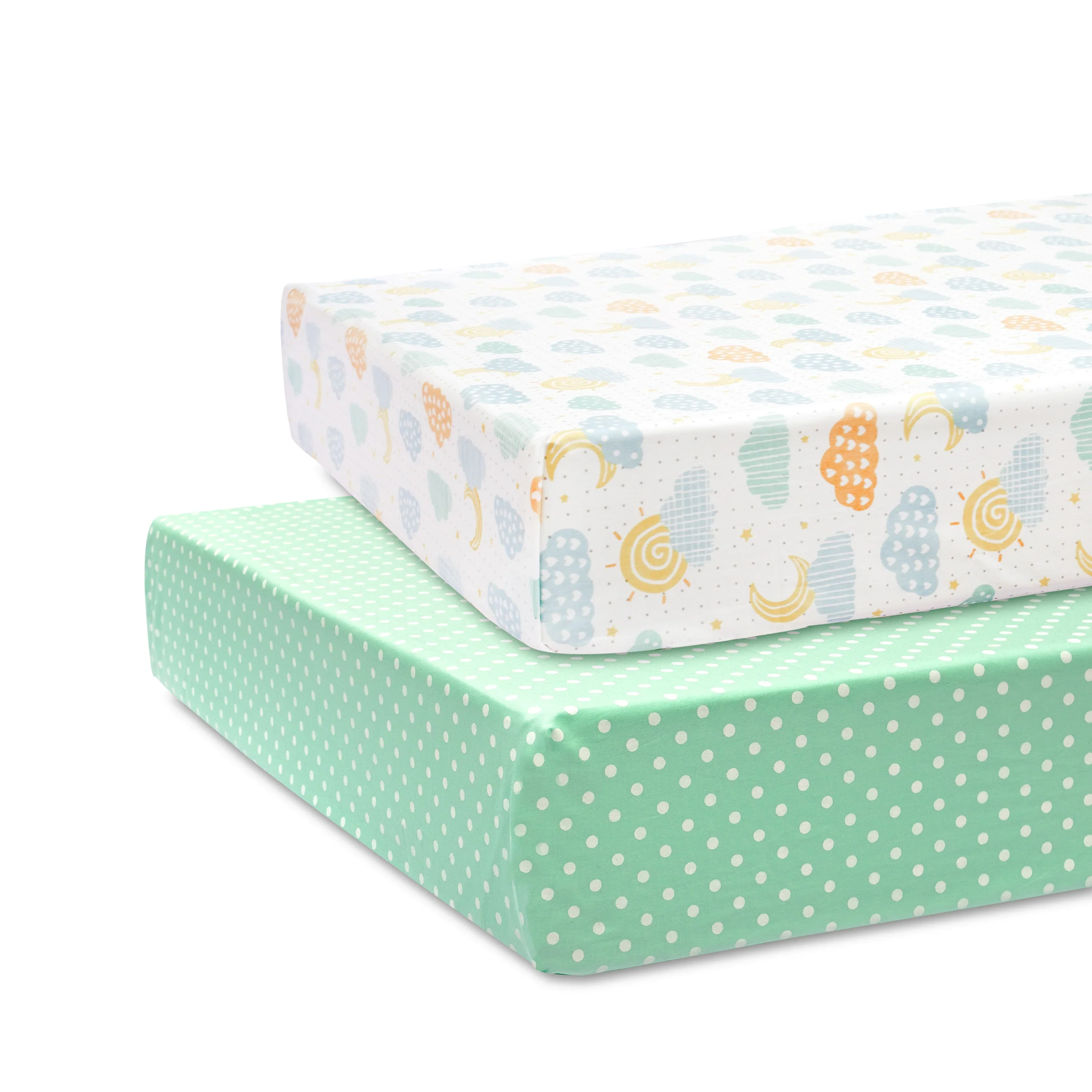 Abracadabra Flat Bedsheet-Lost in Clouds-100% Natural Premium Cotton-Green & White-Pack of 2 Baby Bedsheets-For Infants - Image 2