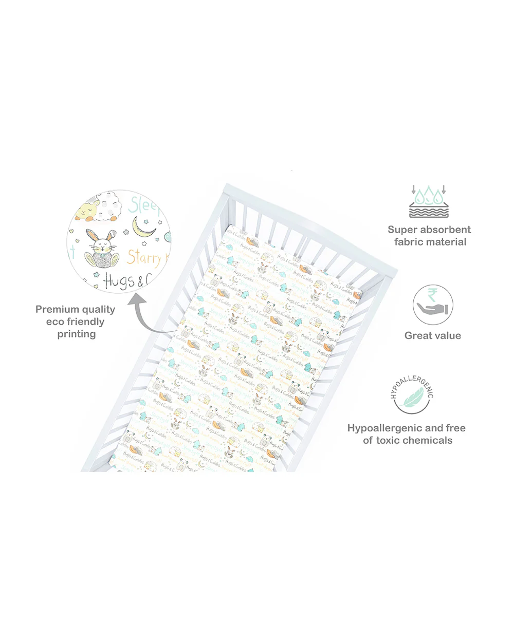 Abracadabra Flat Bedsheet-Sleepy Friends-100% Natural Premium Cotton-Off White-Pack of 2-For Infants - Image 5