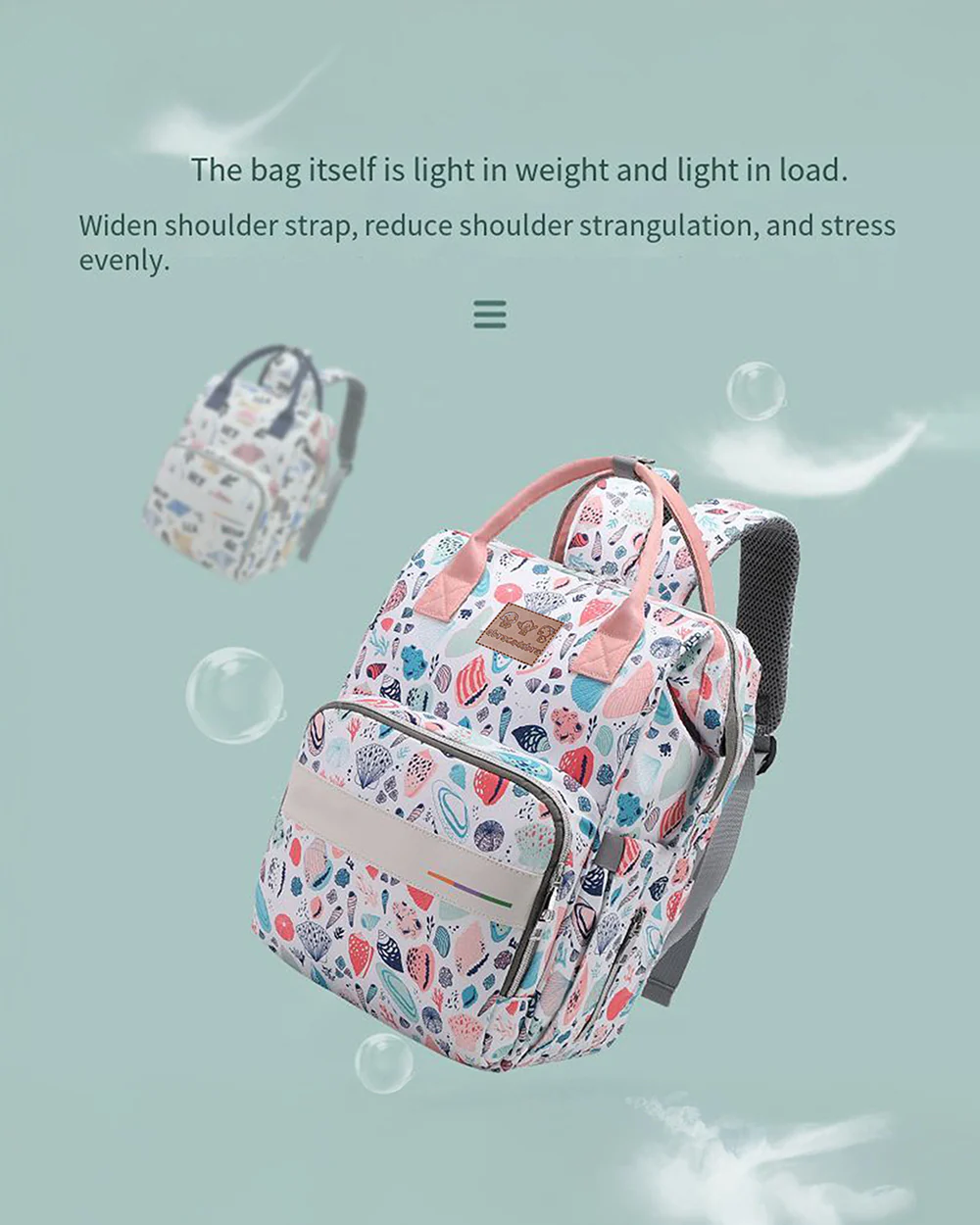 Abracadabra Multi-functional Diaper Bag-Backpack-With Stroller Hooks-Seashells - Image 5