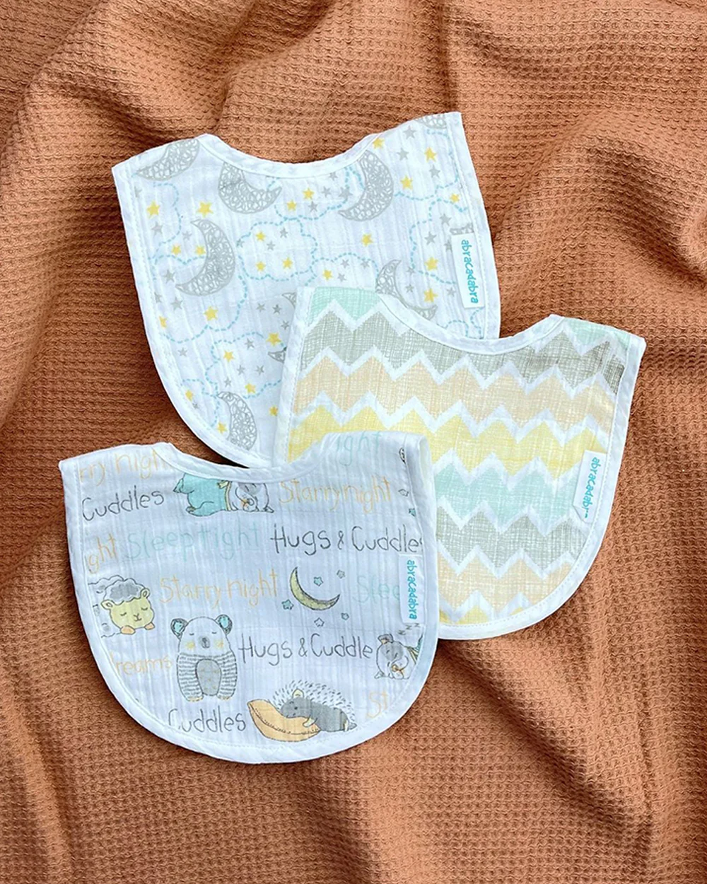 Abracadabra Muslin Bibs-Sleepy Friends-Foldable-With Snap Button-Pack of 3-For Infants - Image 5