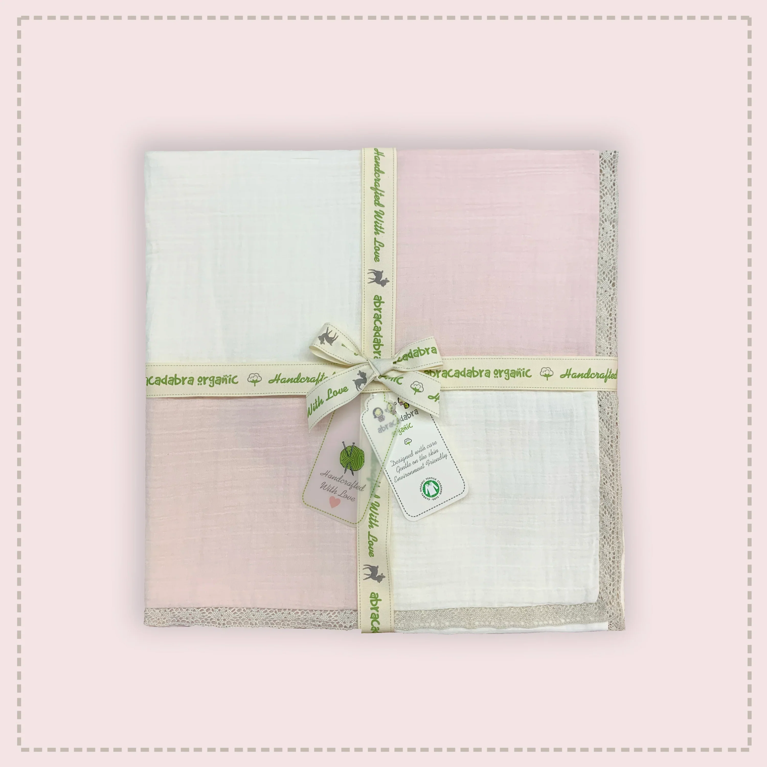 Abracadabra Organic Muslin Patchwork Blanket-Pink-Handmade With Care-For Infants - Image 4