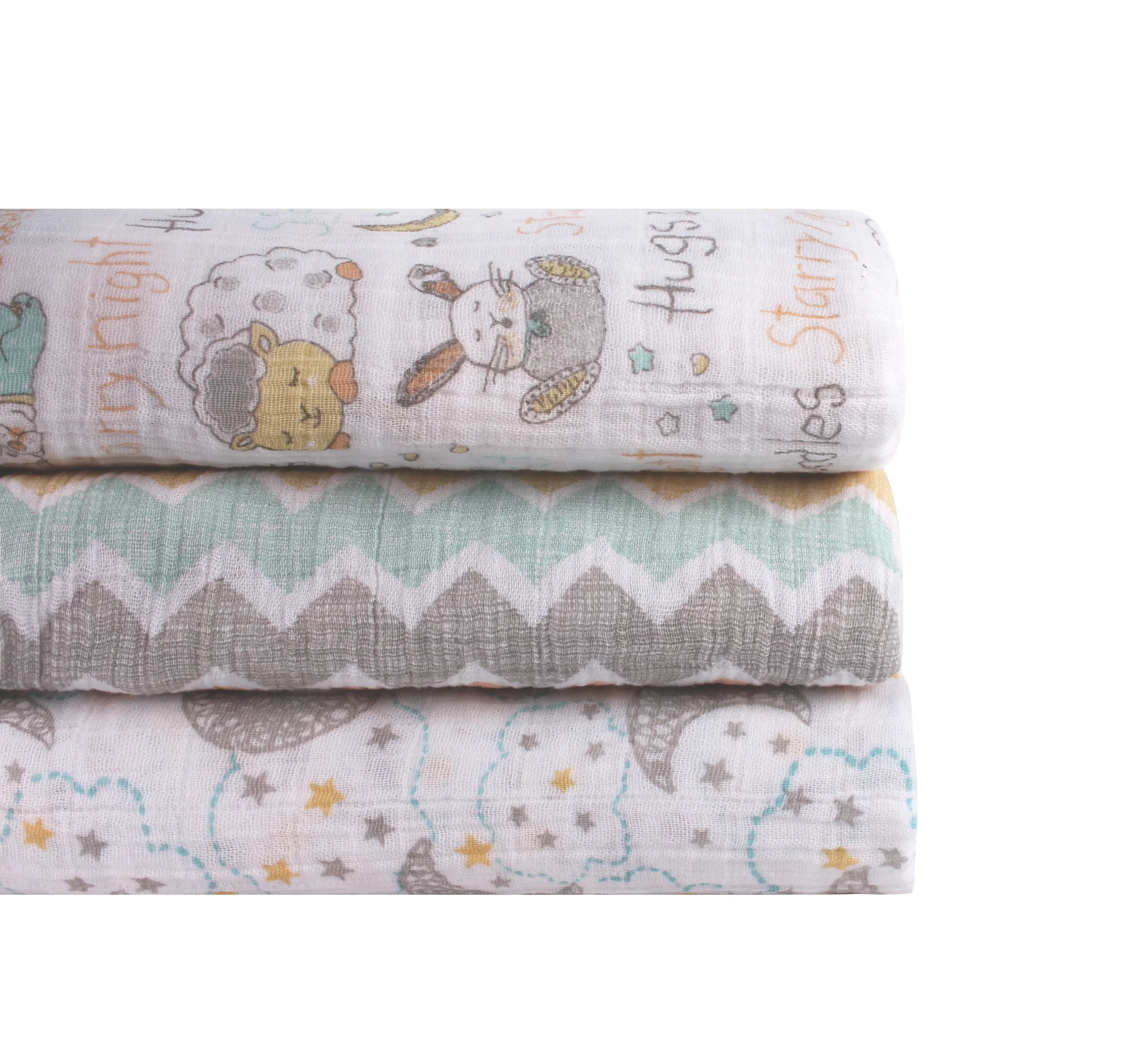 Abracadabra Sleepy Friends Swaddles-Multicolor-Cotton Muslin-Infant Wraps-Pack of 3 - Image 3