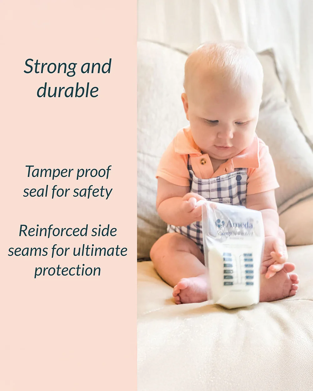 Ameda Pump'N Protect Disposable Breastmilk Storage Bags-Double Zip Seal-BPA Free-Easy to Read Markings-Integrated Adapter Holes-180 ml-Pack of 50 - Image 4