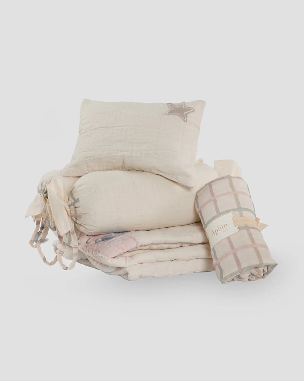 Aplito Baby Bedding Set-Hey Diddle Diddle-Hand Embroidered-Cotton Linen-Beige-For Infants - Image 3
