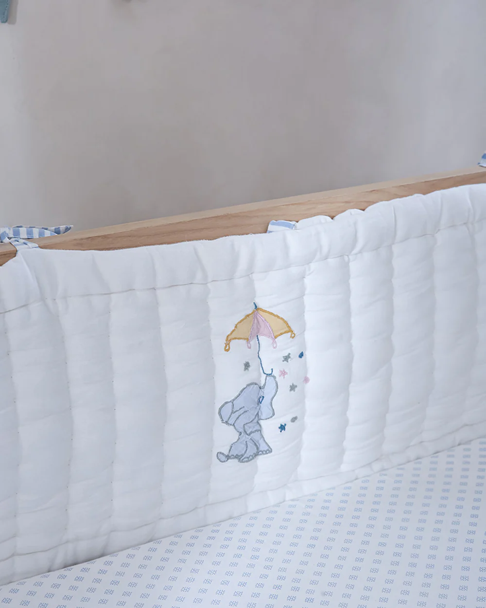 Aplito Baby Cot Bumper-Little Tuskers-100% Organic Poplin Cotton-Light Blue-For Infants - Image 6