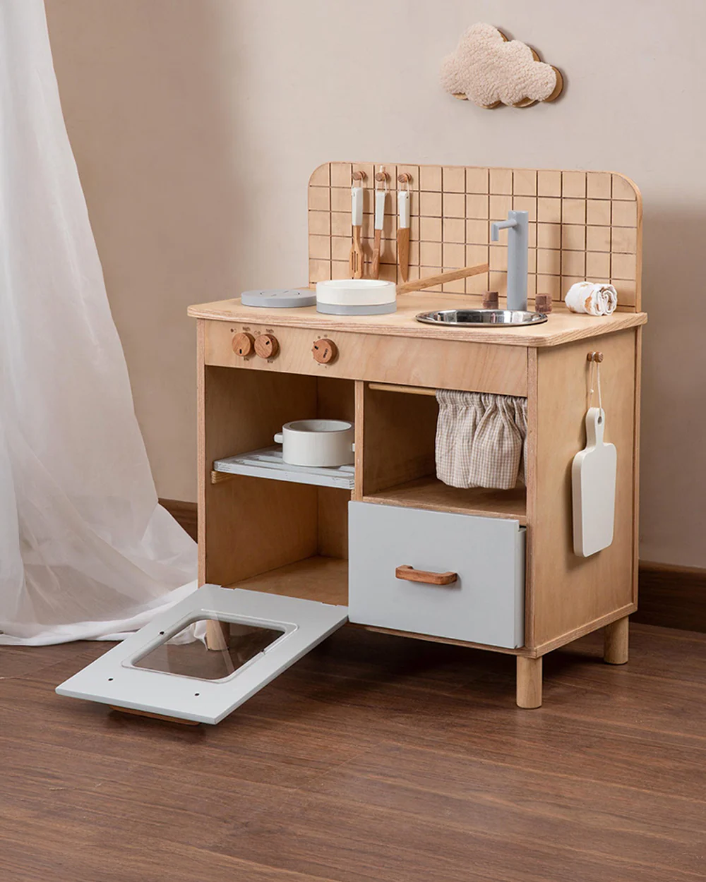 Aplito Tiny Chef's Kitchen-Pretend & Play Toy-Made From Birch Wood-Encourage Imaginative Play-24M+ - Image 4