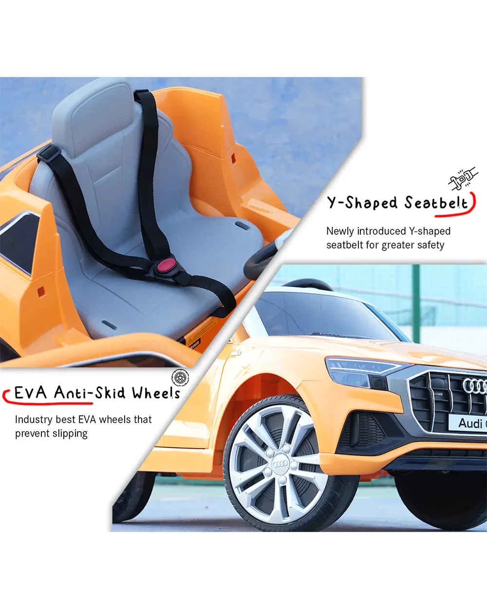 Audi Q8 Ride On Car-Battery Operated-3 Point Safety Belt-With Manual or Remote Option to Steer-Foot Accelerator-Tough Tires with Rear Suspension-Emotorad-For 3Y+ (Upto 30 Kg)-Orange - Image 4