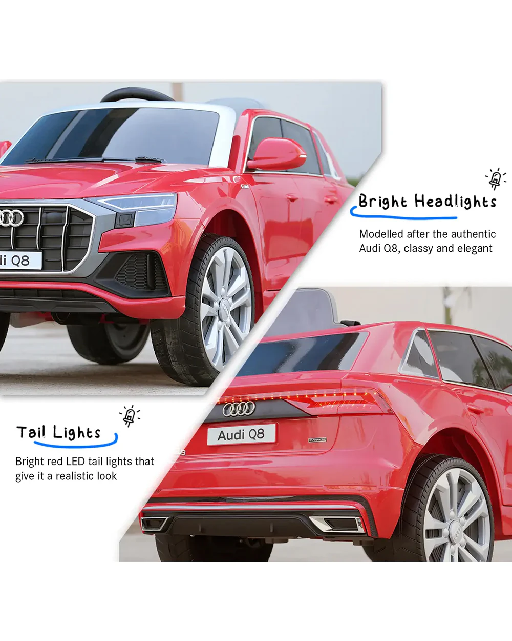 Audi Q8 Ride On Car-Battery Operated-3 Point Safety Belt-With Manual or Remote Option to Steer-Foot Accelerator-Tough Tires with Rear Suspension-Emotorad-For 3Y+ (Upto 30 Kg)-Red - Image 3