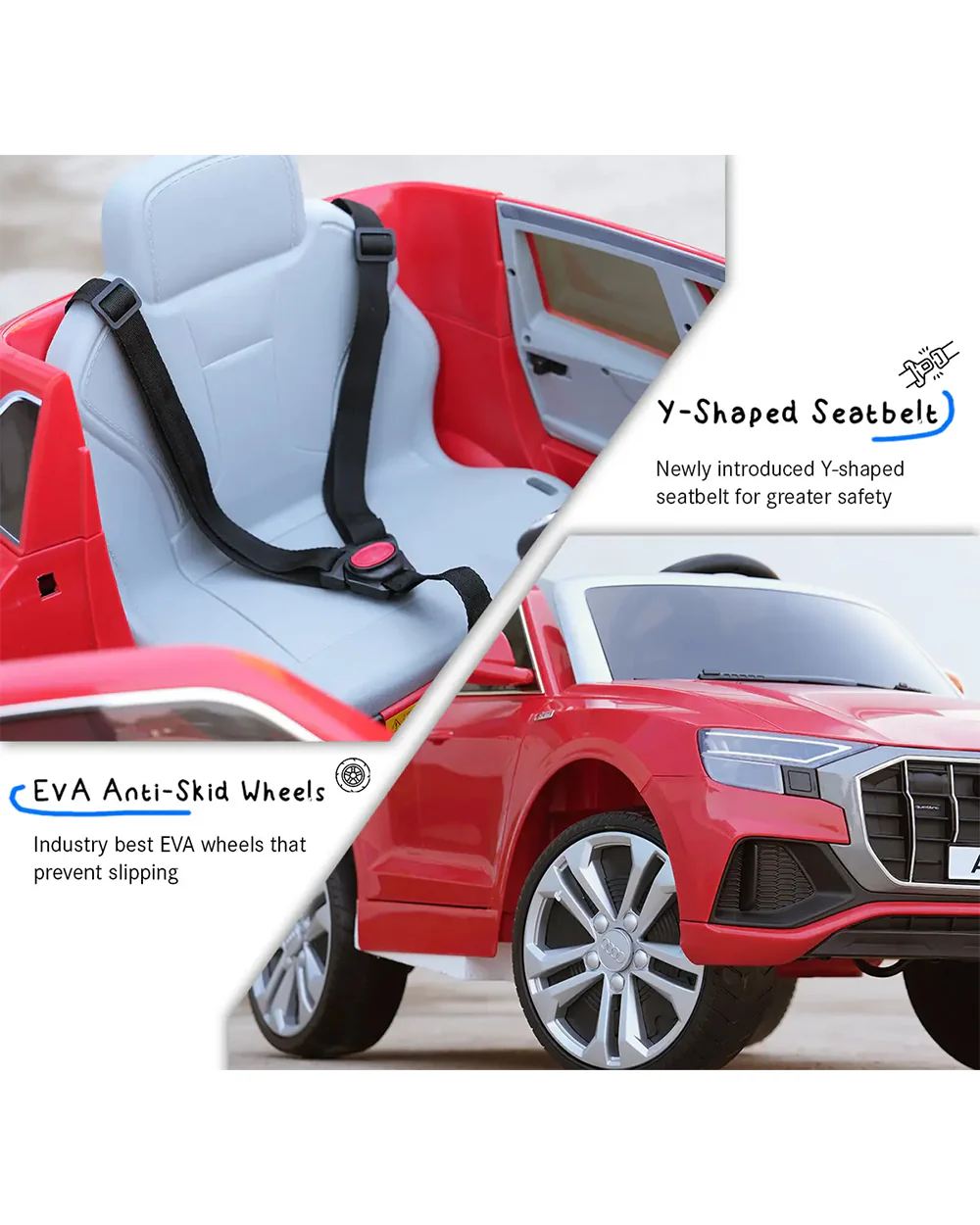 Audi Q8 Ride On Car-Battery Operated-3 Point Safety Belt-With Manual or Remote Option to Steer-Foot Accelerator-Tough Tires with Rear Suspension-Emotorad-For 3Y+ (Upto 30 Kg)-Red - Image 4