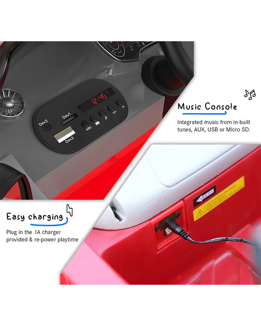 Audi TTRS Ride On Car-Battery Operated-3 Point Safety Belt-With Manual or Remote Option to Steer-Foot Accelerator-Tough Tires with Rear Suspension-Integrated Music-Emotorad-For 3Y+ (Upto 30 kg)-Red - Image 7