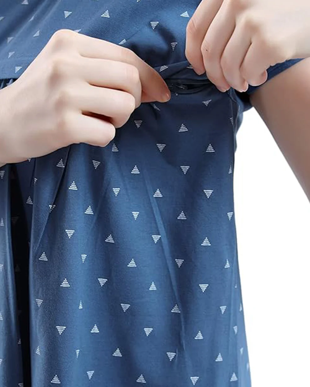AV2 Blue Maternity Nursing Night Suit-Round Neck-Other Print-Bump Friendly - Image 5