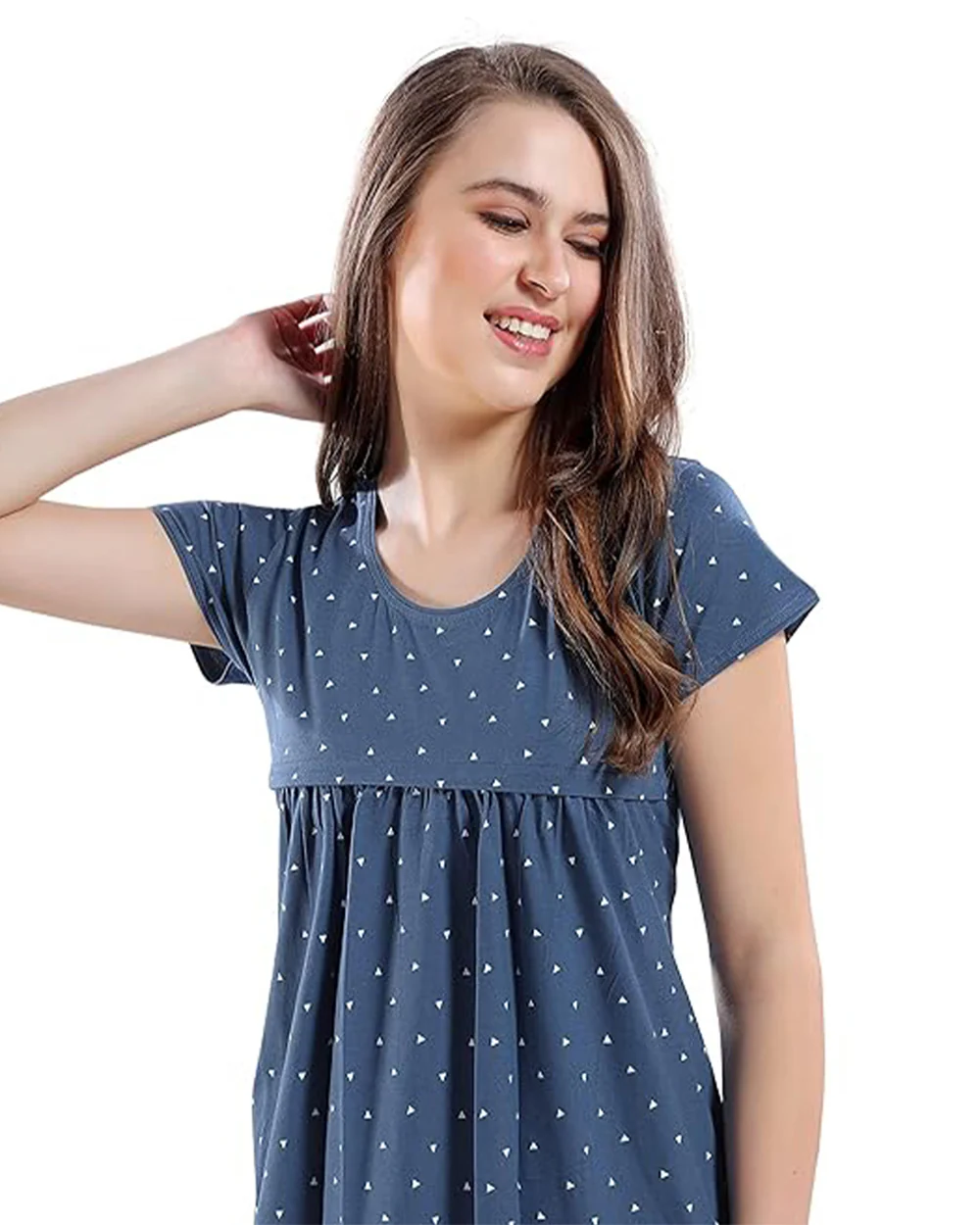 AV2 Blue Maternity Nursing Nighty-Round Neck-Printed-Bump Friendly - Image 3