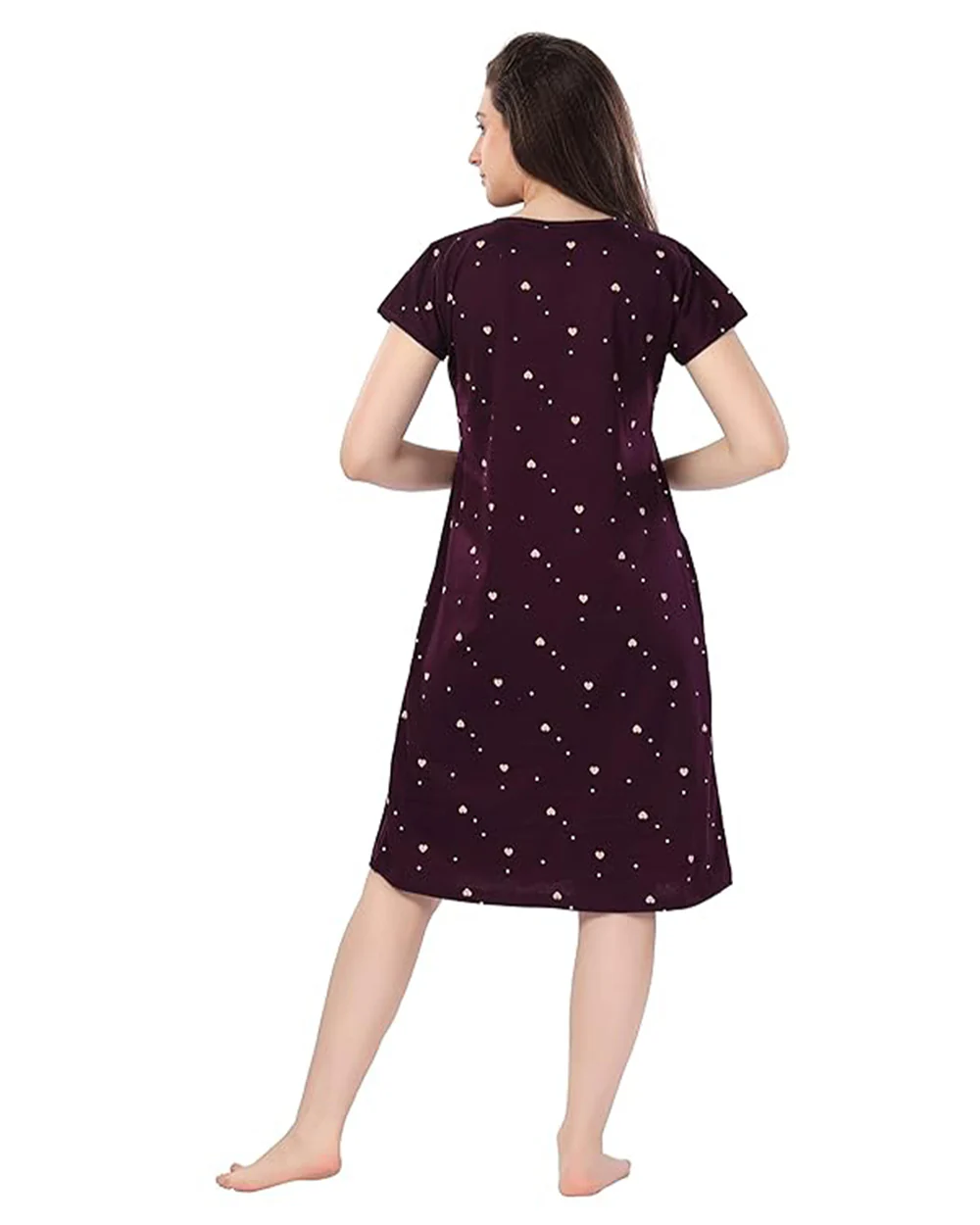 AV2 Brown Maternity Nursing Nighty-Round Neck-Other Print-Bump Friendly - Image 2