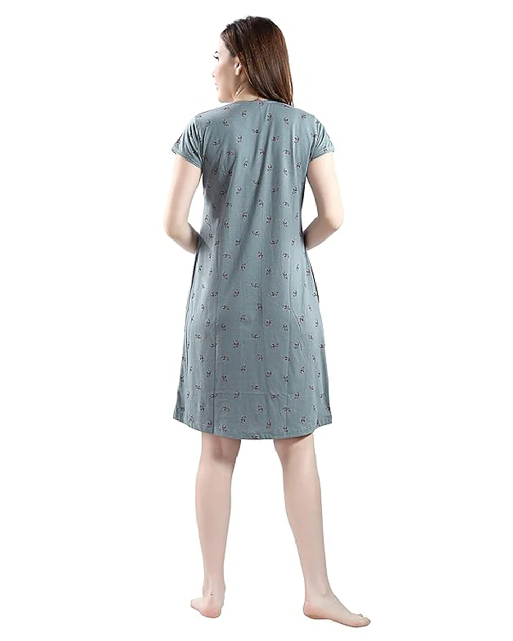 AV2 Grey Maternity Nursing Nighty-Round Neck-Other Print-Bump Friendly - Image 2