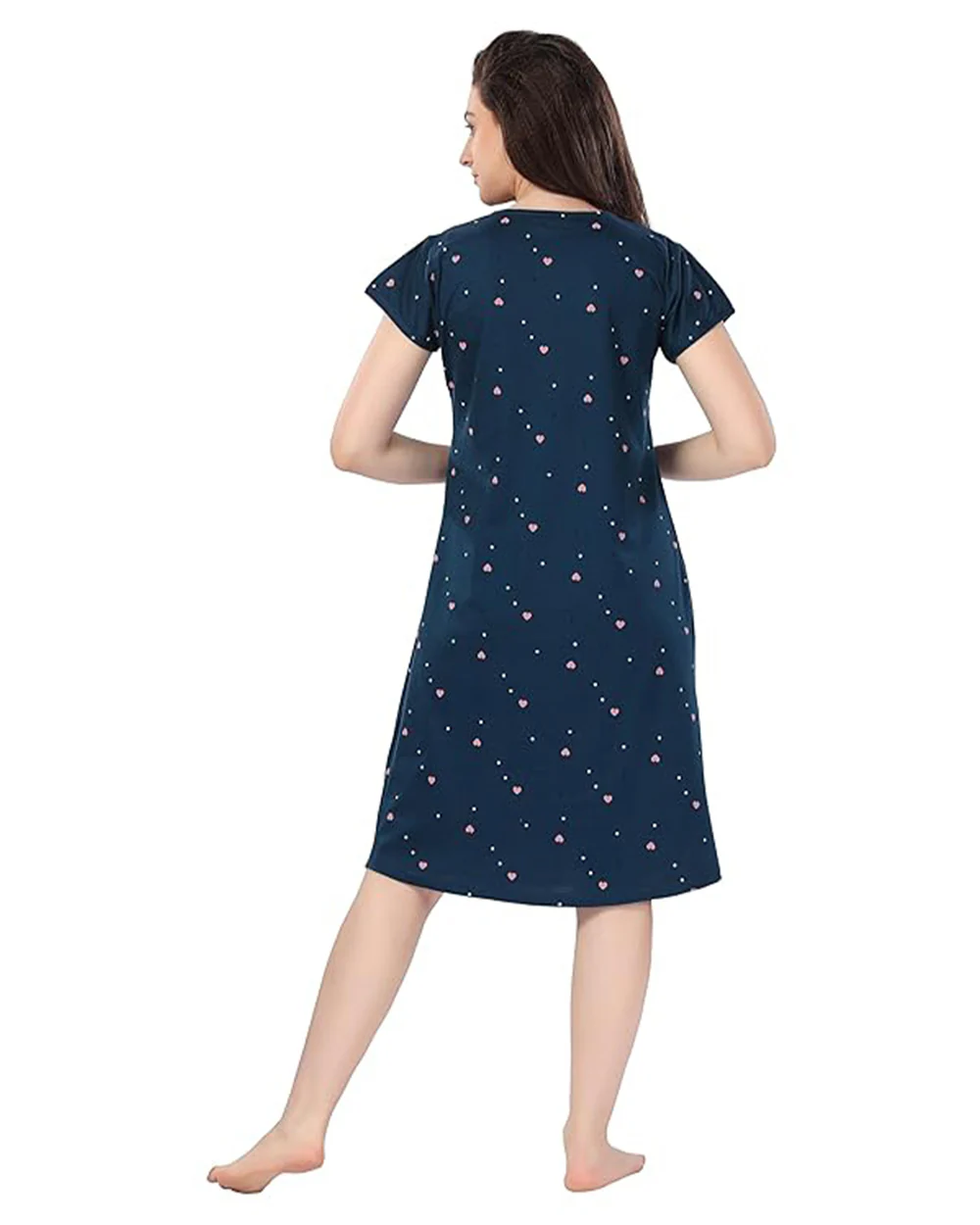 AV2 Navy Blue Maternity Nursing Nighty-Round Neck-Other Print-Bump Friendly - Image 2