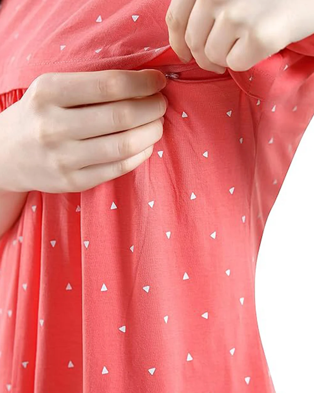 AV2 Peach Maternity Nursing Nighty-Round Neck-Printed-Bump Friendly - Image 5