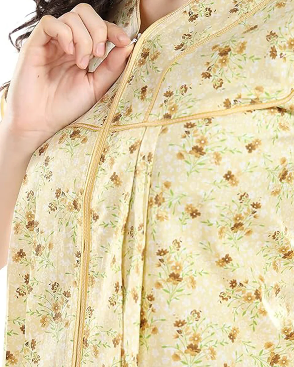 AV2 Yellow Maternity Nursing Nighty-Round Neck-Other Print-Bump Friendly - Image 3