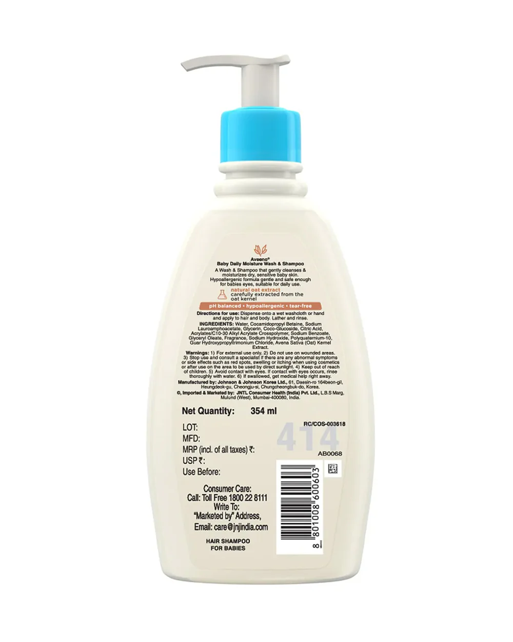 Aveeno Baby Daily Moisture Body Wash & Shampoo-Top To Toe Wash-With Glycerin & Oatmeal Extract-For Gentle Cleansing & Moisturizing - Image 8