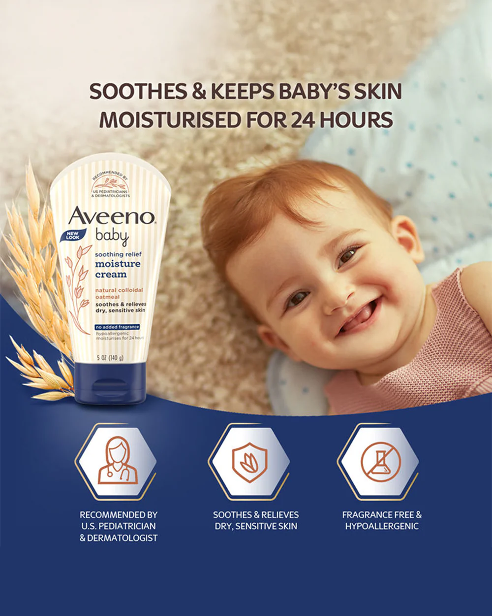 Aveeno Baby Soothing Relief Moisture Cream-With Glycerin & Oatmeal Extract-Soothes, Moisturizes & Strengthens Skin Barrier - Image 18
