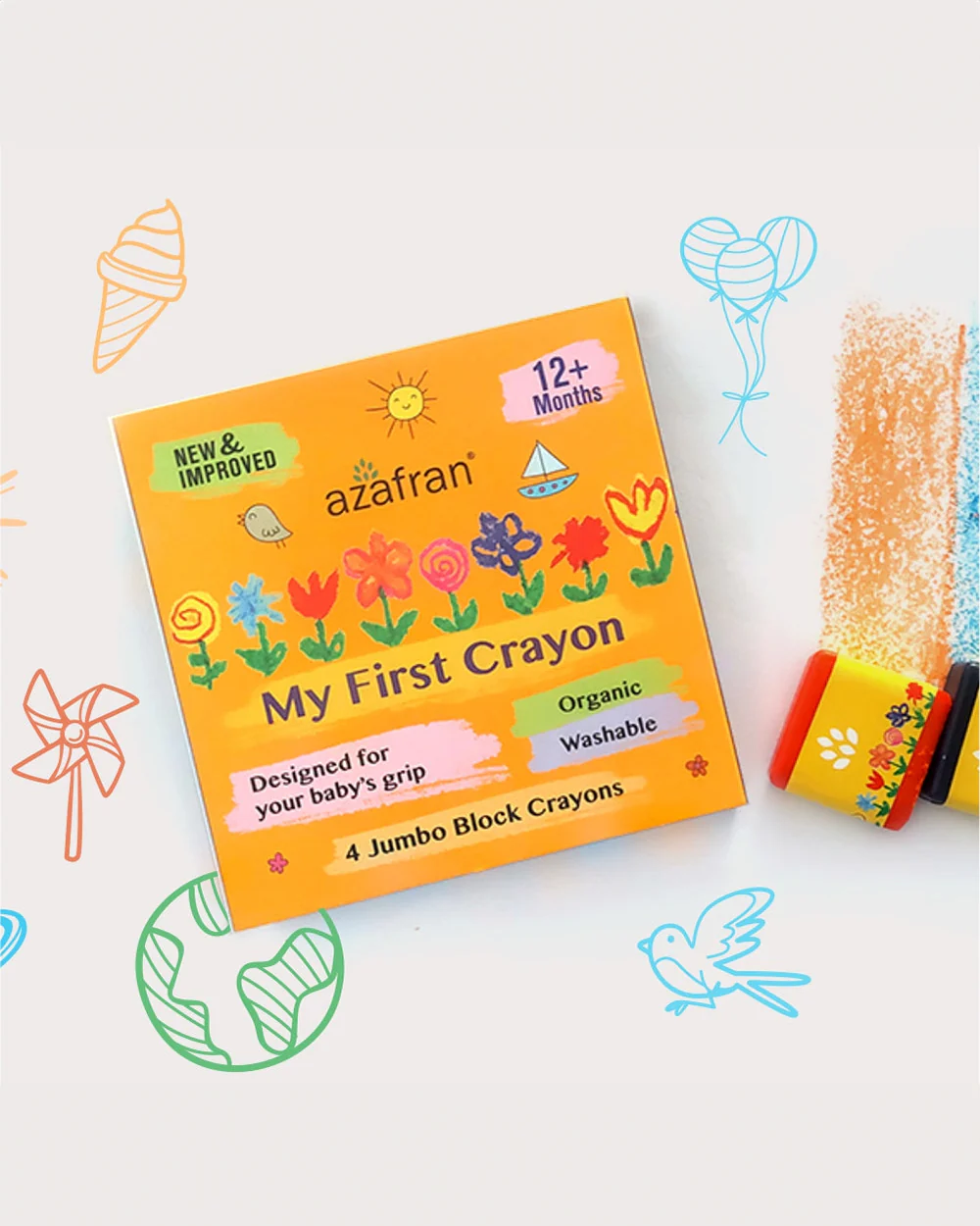 Azafran My First Crayon-Pack Of 4 Jumbo Crayons-Promotes Creativity-Non Toxic-Art & Craft Kit-18M+ - Image 7