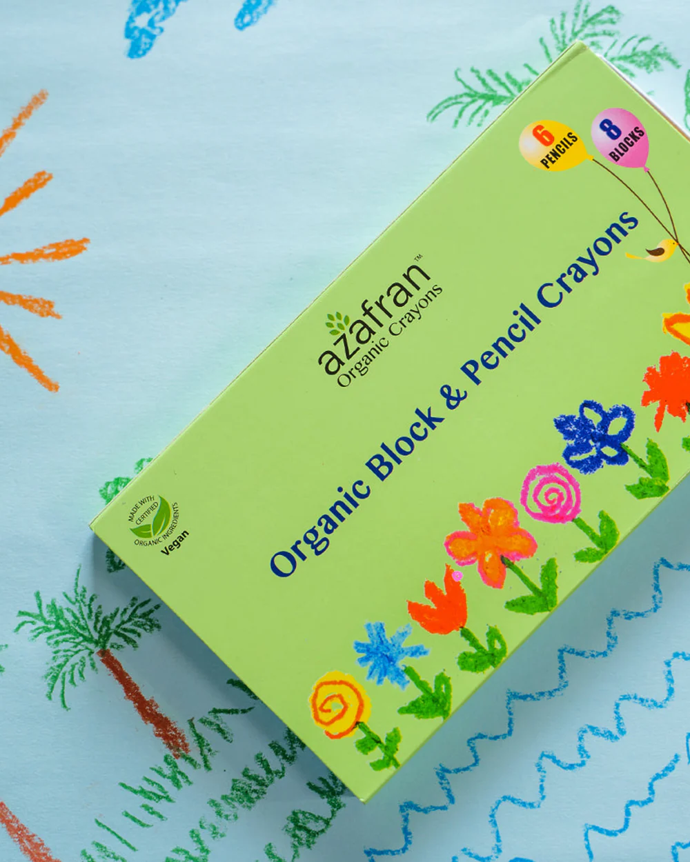 Azafran Organic Block & Pencil Crayon-8 Blocks & 6 Pencils-Promotes Creativity-Non Toxic-Art & Craft Kit-18M+ - Image 10
