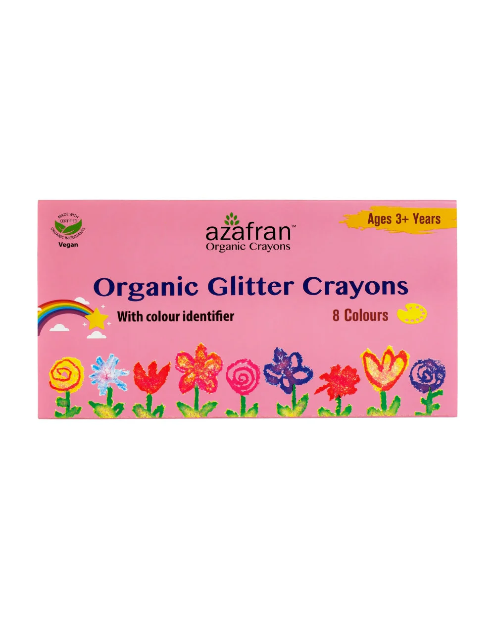 Azafran Organic Glitter Crayons-Pack Of 8-Promotes Creativity-Non Toxic-Art & Craft Kit-18M+